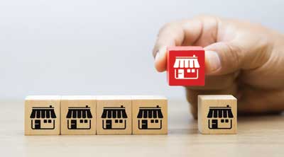 multipule blocks with storefront image printed on them